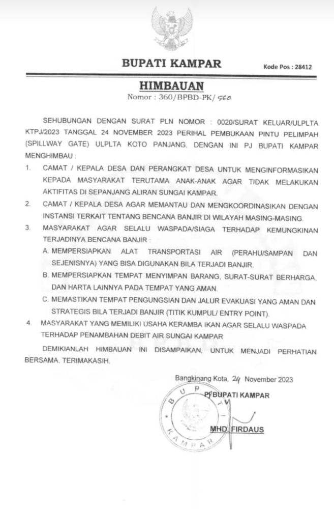 Pj Bupati Kampar Mengeluarkan Surat Himbauan Terkait Tingginya